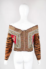 Recess Los Angeles Vintage Gianfranco Ferre Off-The-Shoulder Tiger Fur Brocade Top