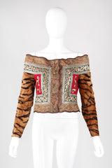 Recess Los Angeles Vintage Gianfranco Ferre Off-The-Shoulder Tiger Fur Brocade Top