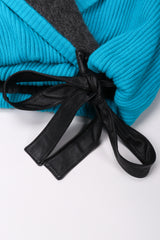 Recess Los Angeles Vintage Giancfranco Ferre Avant Garde Wrap Turquoise Short Jacket Hood Front Slit Leather Ties Fuzzy Lining Inner Quilting Puffy