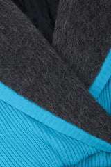 Recess Los Angeles Vintage Giancfranco Ferre Avant Garde Wrap Turquoise Short Jacket Hood Front Slit Leather Ties Fuzzy Lining Inner Quilting Puffy