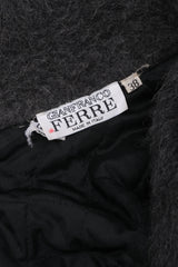 Recess Los Angeles Vintage Giancfranco Ferre Avant Garde Wrap Turquoise Short Jacket Hood Front Slit Leather Ties Fuzzy Lining Inner Quilting Puffy