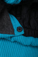 Recess Los Angeles Vintage Giancfranco Ferre Avant Garde Wrap Turquoise Short Jacket Hood Front Slit Leather Ties Fuzzy Lining Inner Quilting Puffy