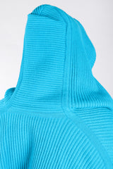 Recess Los Angeles Vintage Giancfranco Ferre Avant Garde Wrap Turquoise Short Jacket Hood Front Slit Leather Ties Fuzzy Lining Inner Quilting Puffy