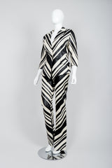 Vintage Gianfranco Ferre Leather Chevron Zebra Jacket & Pant Suit Set on Mannequin Angled
