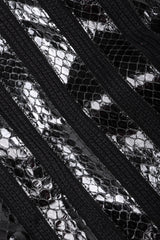 Recess Los Angeles Vintage Gianmarco Lorenzi Ribbed Long Black Knit Coat Snakeskin Strips Fox Fur Collar Shoulder Pads Drop Hem