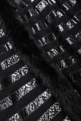 Recess Los Angeles Vintage Gianmarco Lorenzi Ribbed Long Black Knit Coat Snakeskin Strips Fox Fur Collar Shoulder Pads Drop Hem