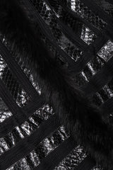 Recess Los Angeles Vintage Gianmarco Lorenzi Ribbed Long Black Knit Coat Snakeskin Strips Fox Fur Collar Shoulder Pads Drop Hem