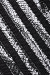 Recess Los Angeles Vintage Gianmarco Lorenzi Ribbed Long Black Knit Coat Snakeskin Strips Fox Fur Collar Shoulder Pads Drop Hem