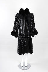 Recess Los Angeles Vintage Gianmarco Lorenzi Ribbed Long Black Knit Coat Snakeskin Strips Fox Fur Collar Shoulder Pads Drop Hem