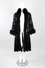 Recess Los Angeles Vintage Gianmarco Lorenzi Ribbed Long Black Knit Coat Snakeskin Strips Fox Fur Collar Shoulder Pads Drop Hem