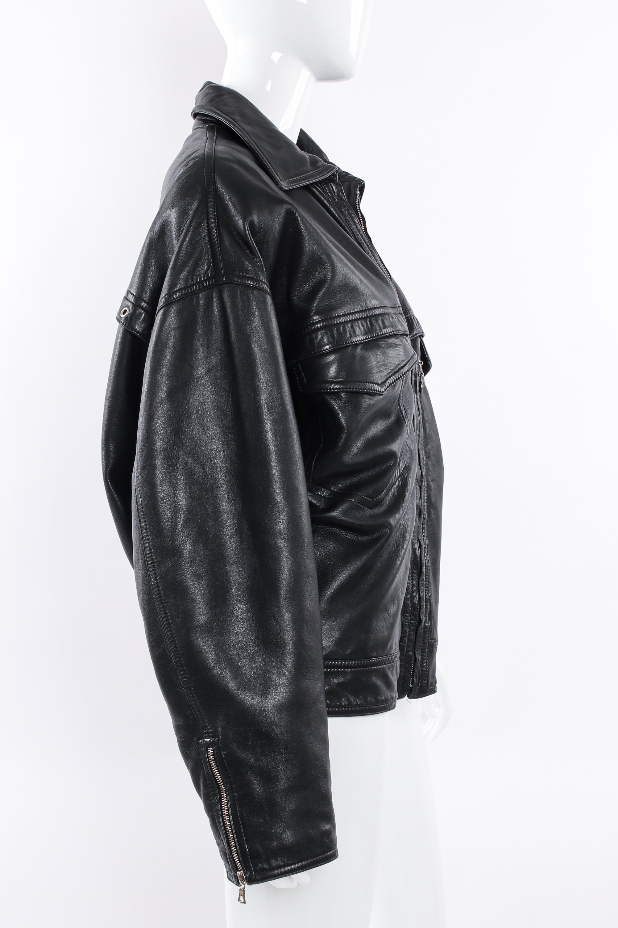 Vintage Gianni Versace Leather Bomber Jacket mannequin side @ Recess LA