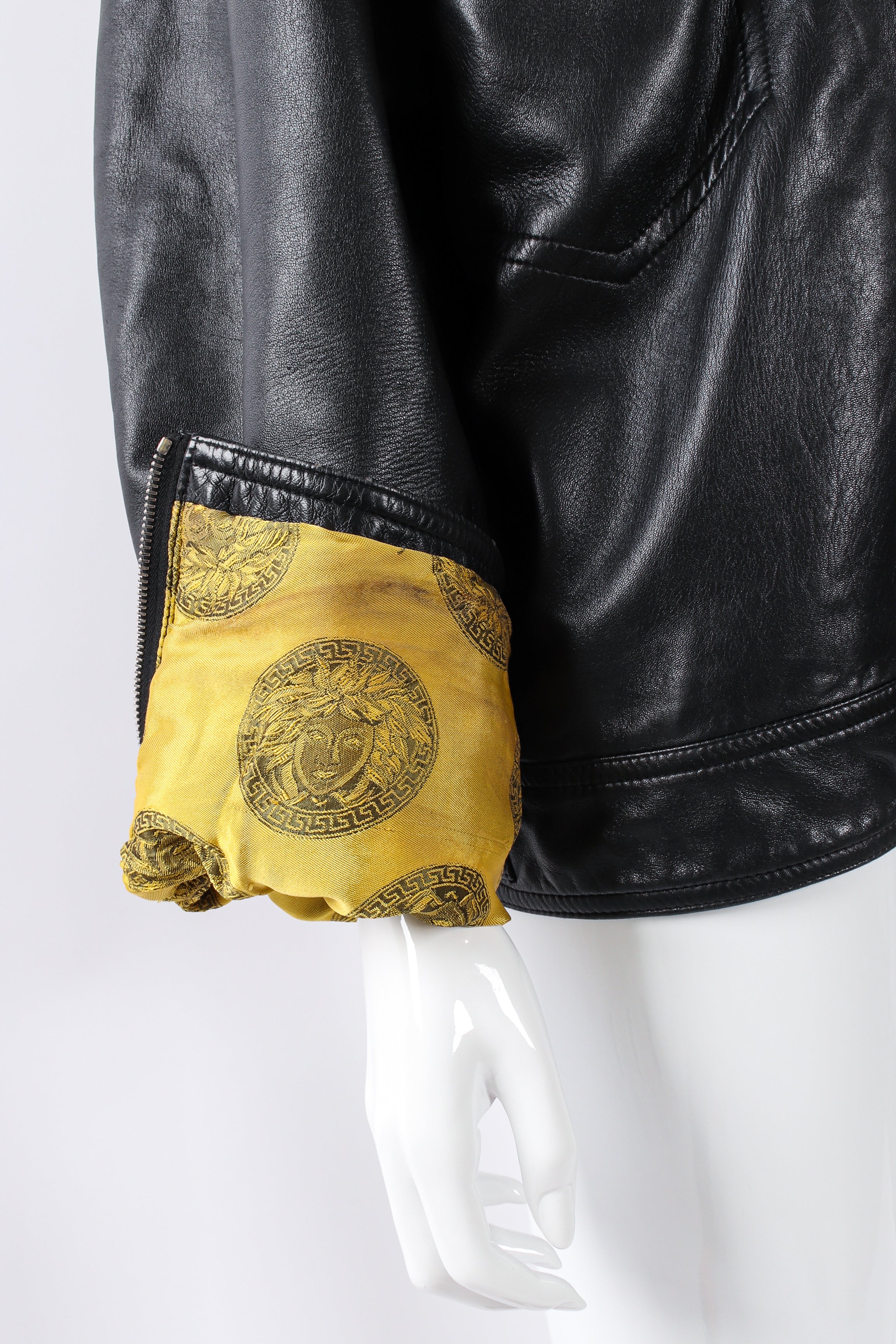 Vintage Gianni Versace Leather Bomber Jacket dusty sleeve detail @ Recess LA