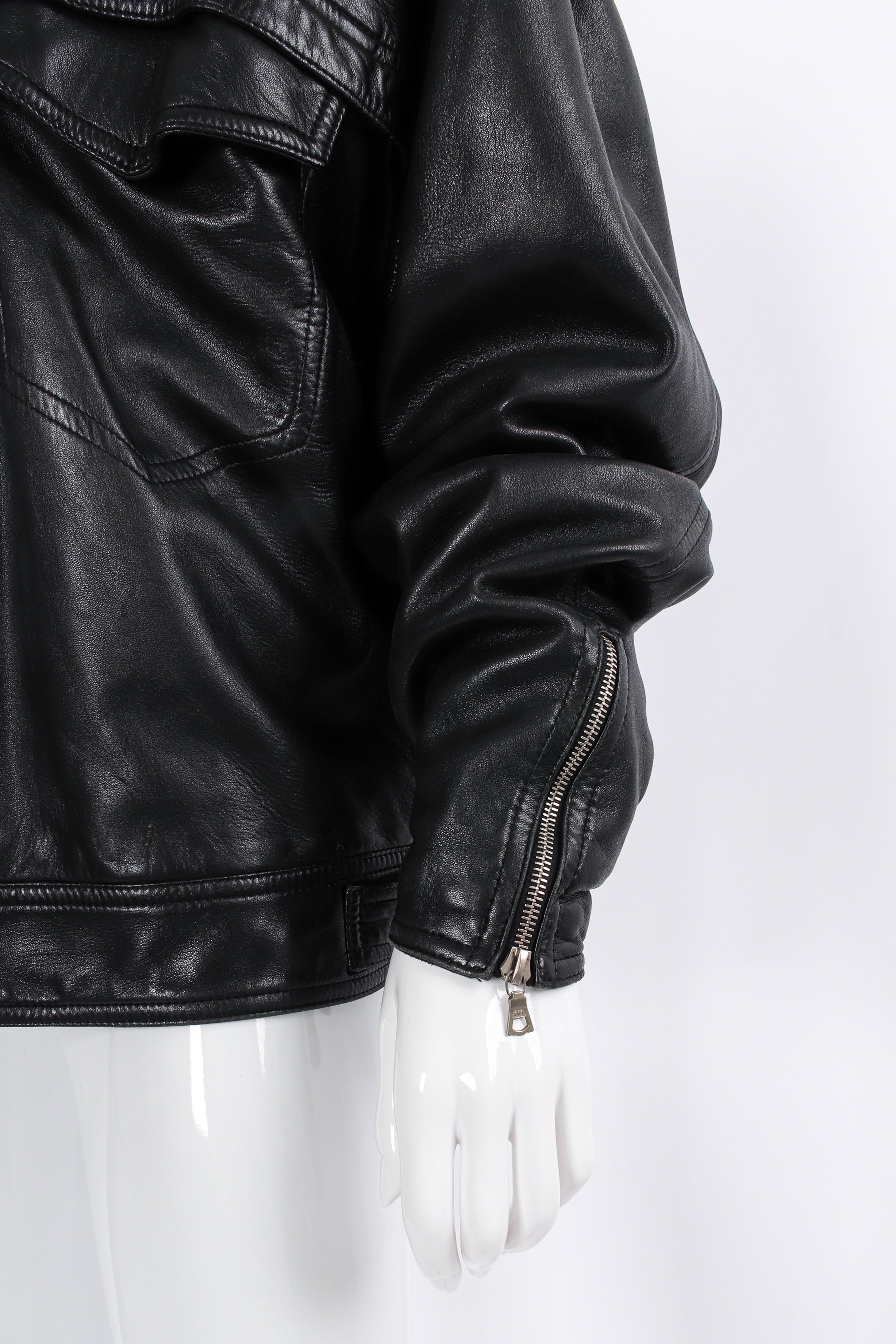 Vintage Gianni Versace Leather Bomber Jacket sleeve zipper  @ Recess LA