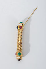 Vintage Givenchy Jeweled Gold Braid Bar Brooch Pin open