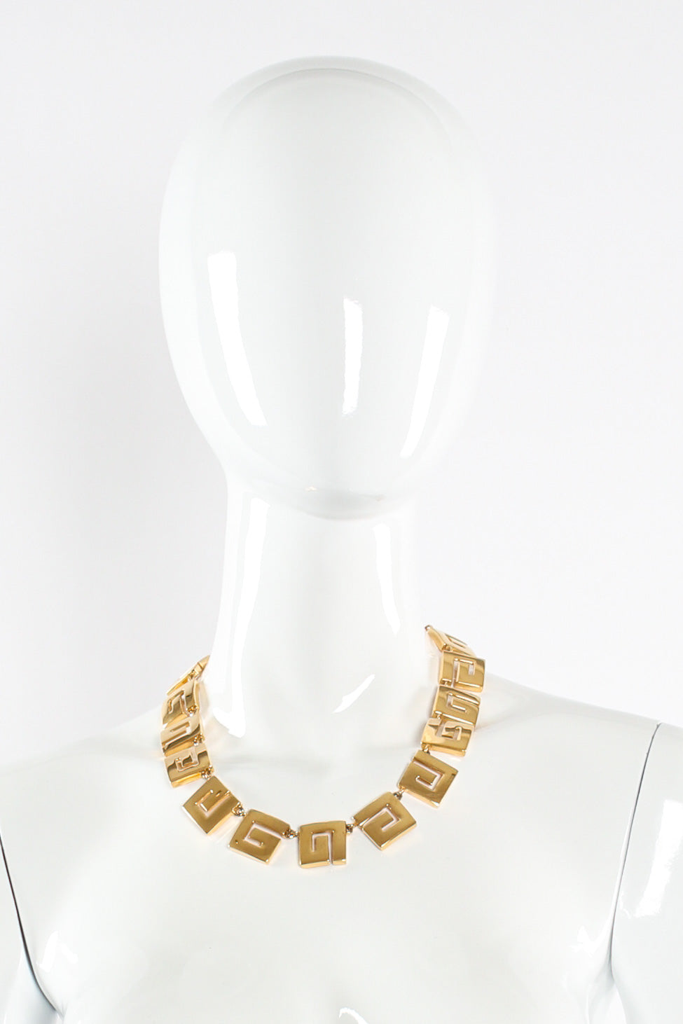 Vintage Givenchy G Logo Link Necklace mannequin front clasp extended @ Recess LA
