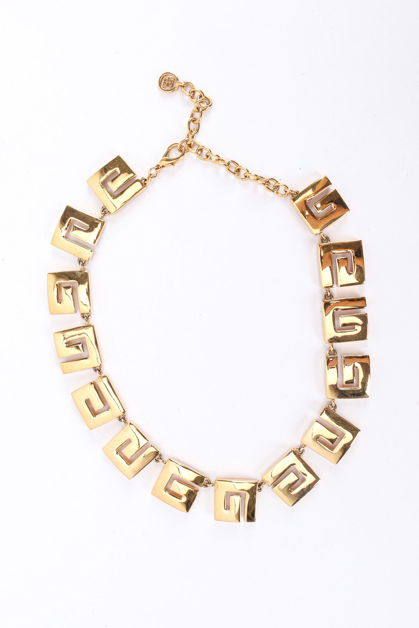 Vintage Givenchy G Logo Link Necklace clasped front @ Recess LA