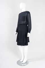 Recess Los Angeles Designer Consignment Vintage Gloria Sachs Silk Chiffon Blouse & Pleated Skirt Set