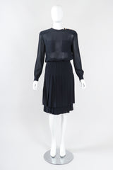 Recess Los Angeles Designer Consignment Vintage Gloria Sachs Silk Chiffon Blouse & Pleated Skirt Set