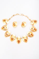 Recess Designer Consignment Vintage Signed Modernist Gold Oyster Collar Necklace & Earring Set