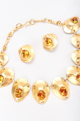 Recess Designer Consignment Vintage Signed Modernist Gold Oyster Collar Necklace & Earring Set