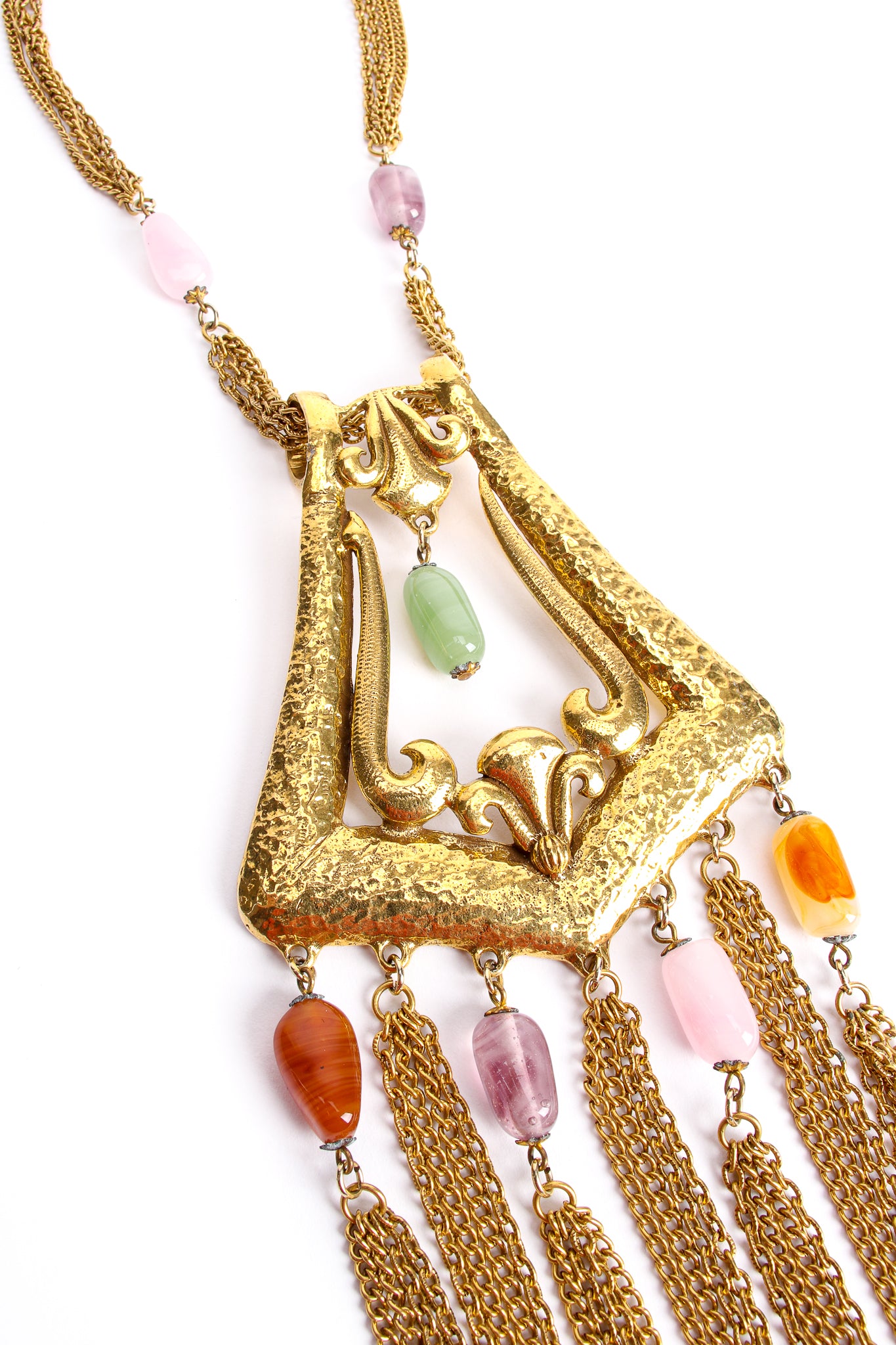 Vintage Goldette Fringe Plate Amulet Necklace detail at Recess Los Angeles