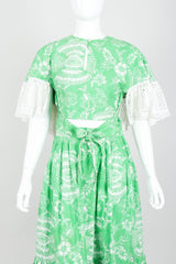 Vintage Greta Plattry for Teal Traina Butterfly Sleeve Frock Top & Skirt Set Front Crop at Recess