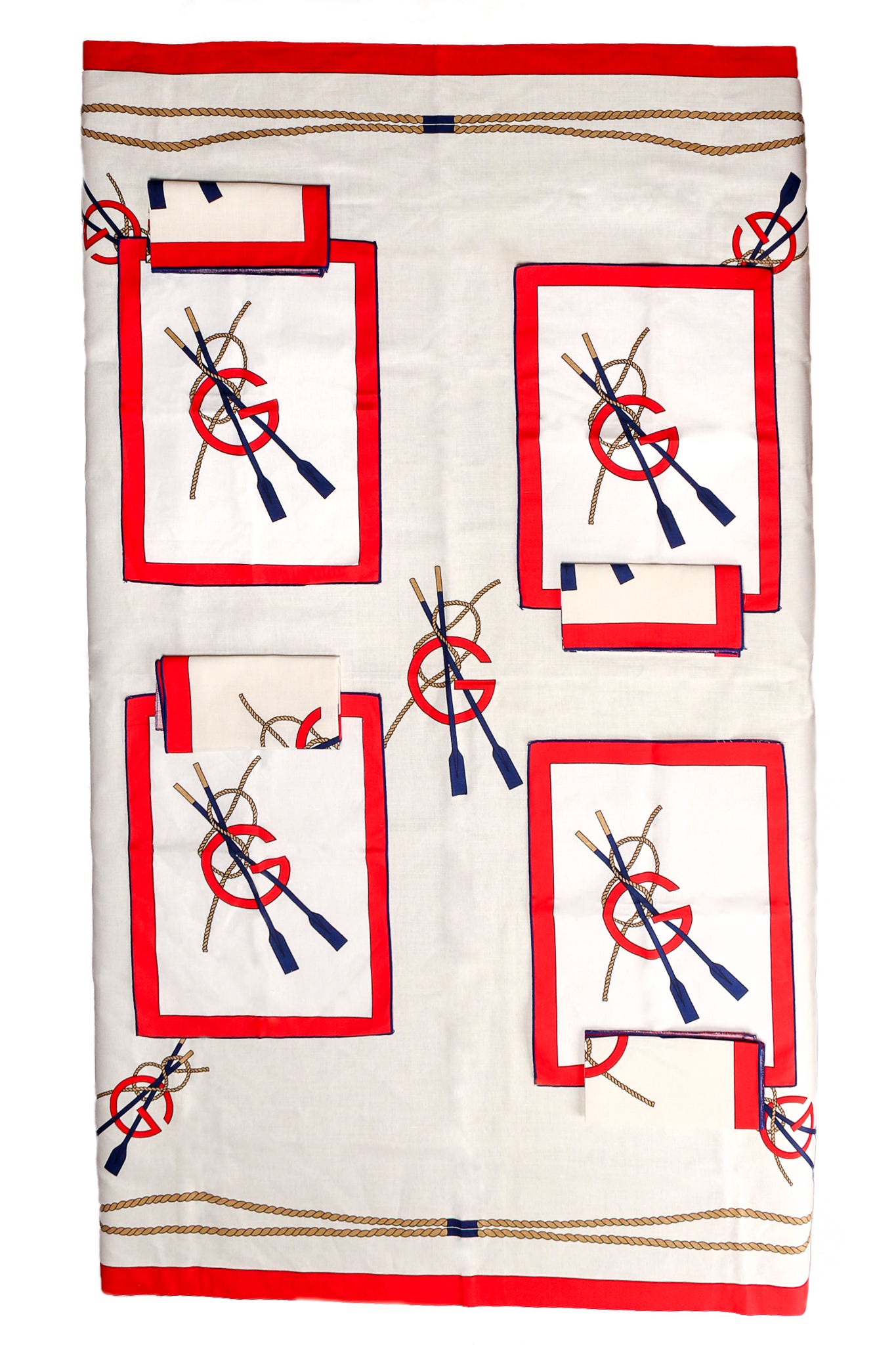 Vintage Gucci Linen Nautical Tablecloth Placemat Napkin Set overhead at Recess Los Angeles