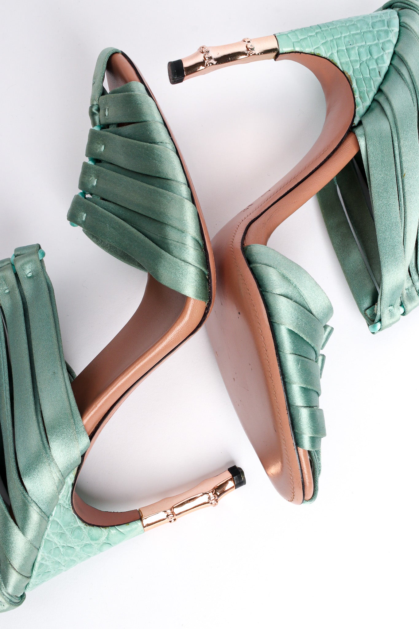 Vintage Tom Ford for Gucci 2004 S/S Satin Croc Lace Up Heels heel close up @ Recess LA