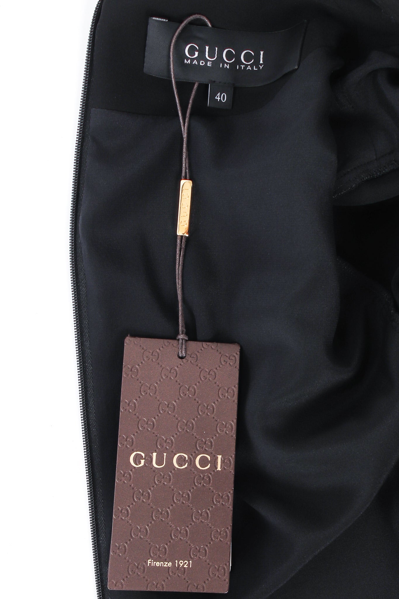 Vintage Gucci 2015 Rhinestone Lace-Front Gown label tag at Recess Los Angeles