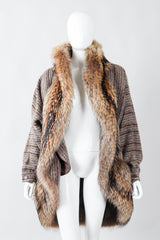 Vintage 70s Gucci Fur Trim Tweed Cocoon Coat on Mannequin, open front at Recess Los Angeles