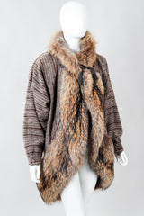 Vintage 70s Gucci Fur Trim Tweed Cocoon Coat on Mannequin, angled at Recess Los Angeles