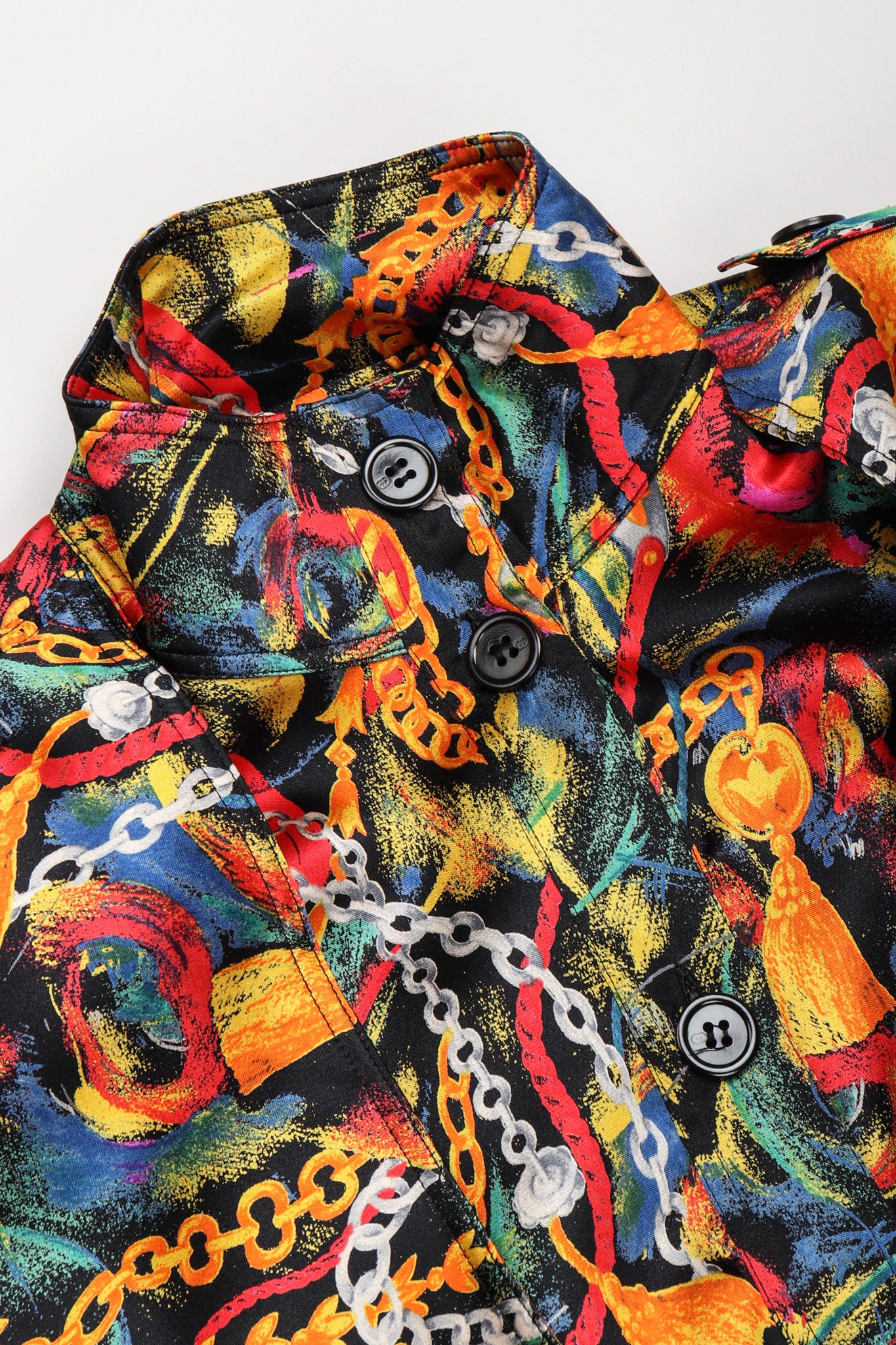 Recess Los Angeles Vintage Gucci Chain Print Silk Trench Shift Shirt Dress