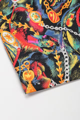 Recess Los Angeles Vintage Gucci Chain Print Silk Trench Shift Shirt Dress