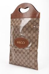 a Los Angeles Vintage Gucci Monogram Travel Shoe Tote Bag Coated Canvas Leather Handle Gold Letter Pressing