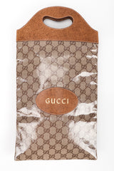 a Los Angeles Vintage Gucci Monogram Travel Shoe Tote Bag Coated Canvas Leather Handle Gold Letter Pressing