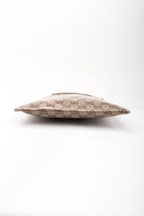 a Los Angeles Vintage Gucci Monogram Travel Shoe Tote Bag Coated Canvas Leather Handle Gold Letter Pressing