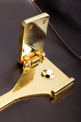 Vintage Gucci 70s Leather Logo G Clasp Satchel Handbag open clasp