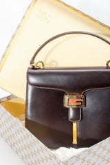 Vintage Gucci 70s Leather Logo G Clasp Satchel Handbag with box at Recess Los Angeles