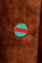 Vintage Gucci 1970s Cognac Suede Iconic Enamel Web Trench Coat Button Detail