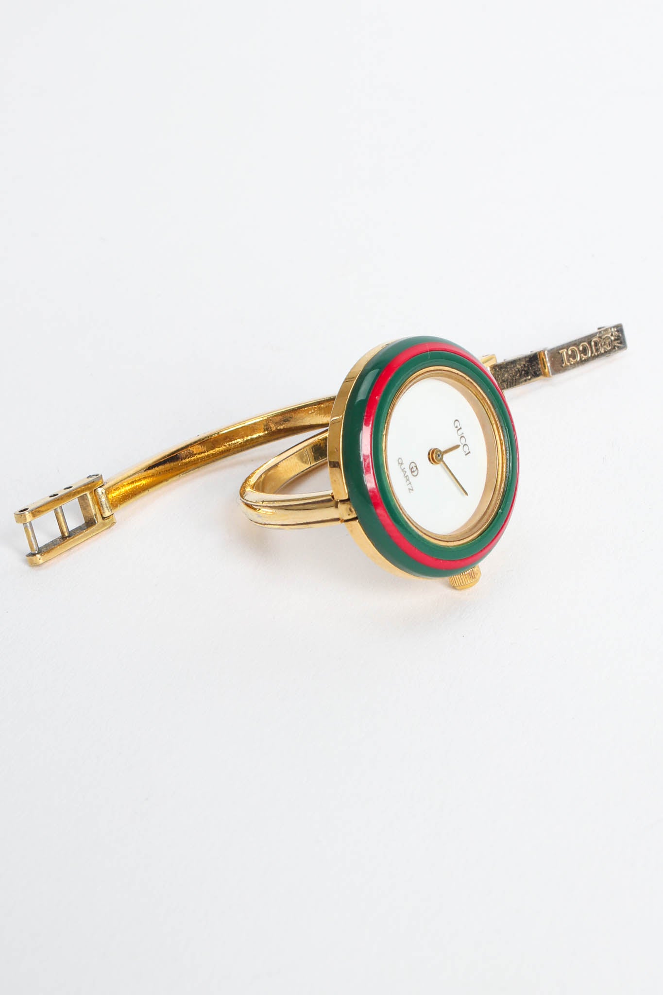 Vintage Gucci 17 Bezel Bracelet Watch Set folded/s scratched signed hinge @ Recess Los Angeles