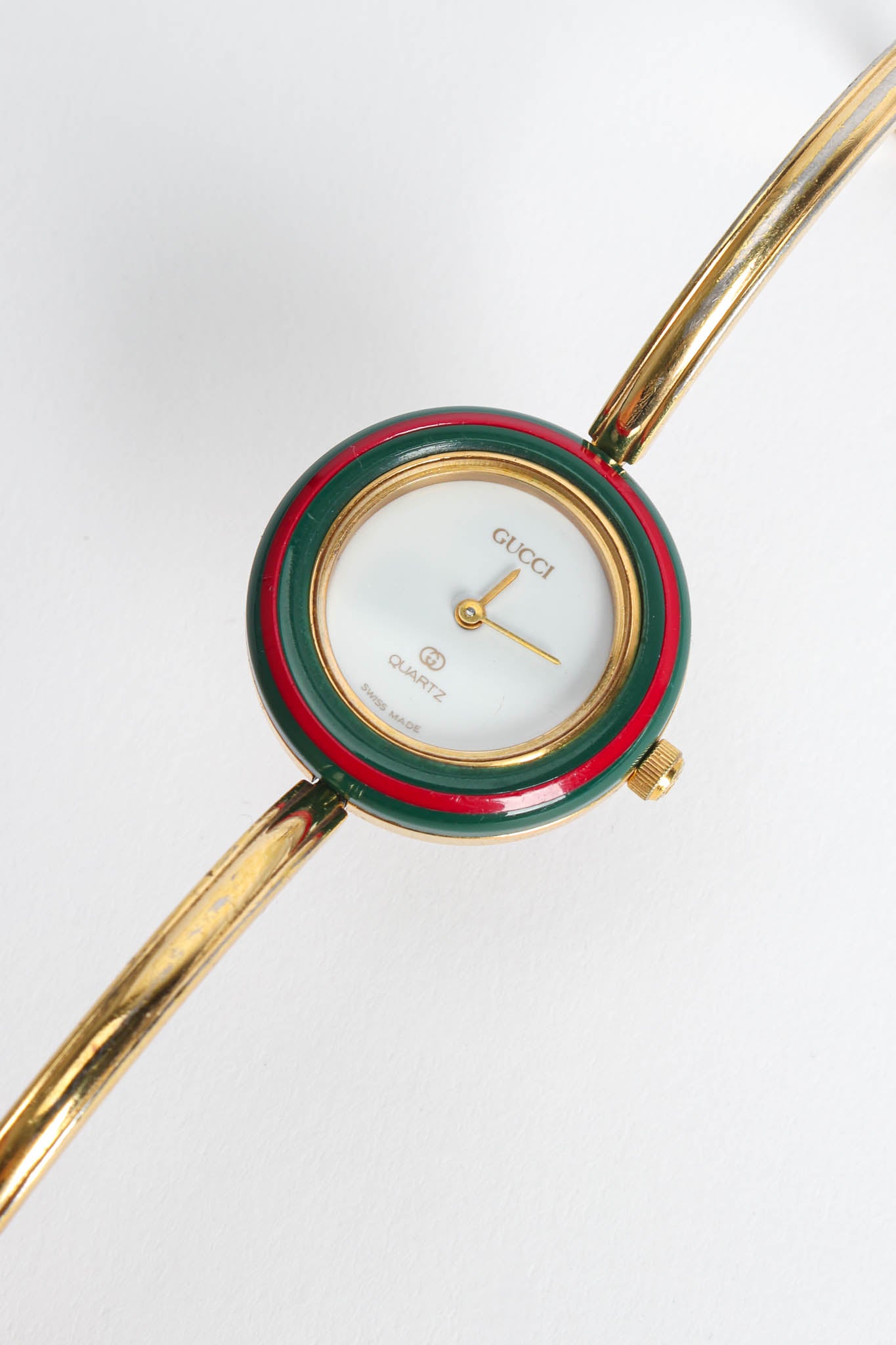 Vintage Gucci 17 Bezel Bracelet Watch Set face close/tarnished band @ Recess Los Angeles
