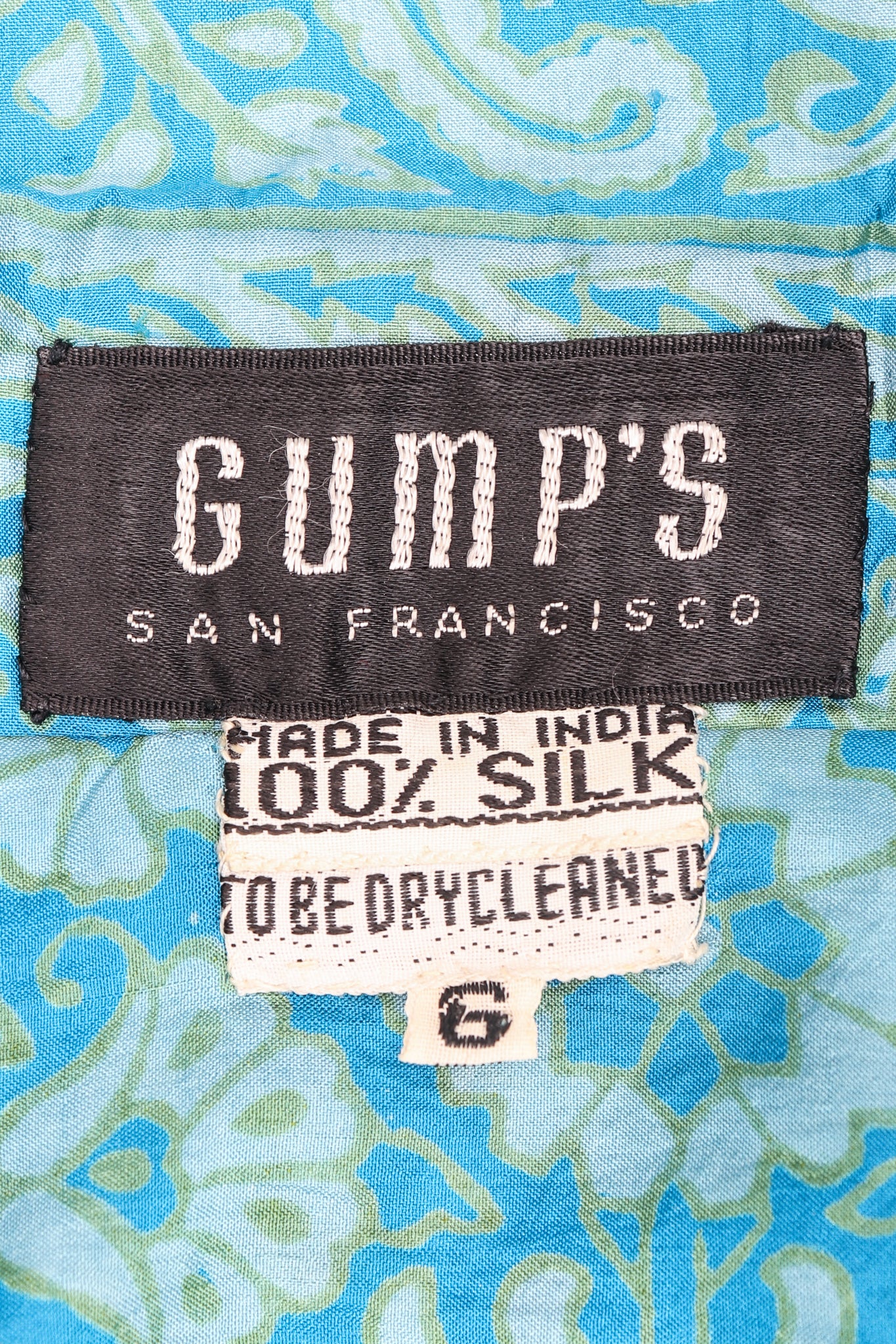 Recess Los Angeles Designer Consignment Vintage Gumps San Francisco Paisley Silk Shirtwaist Dress