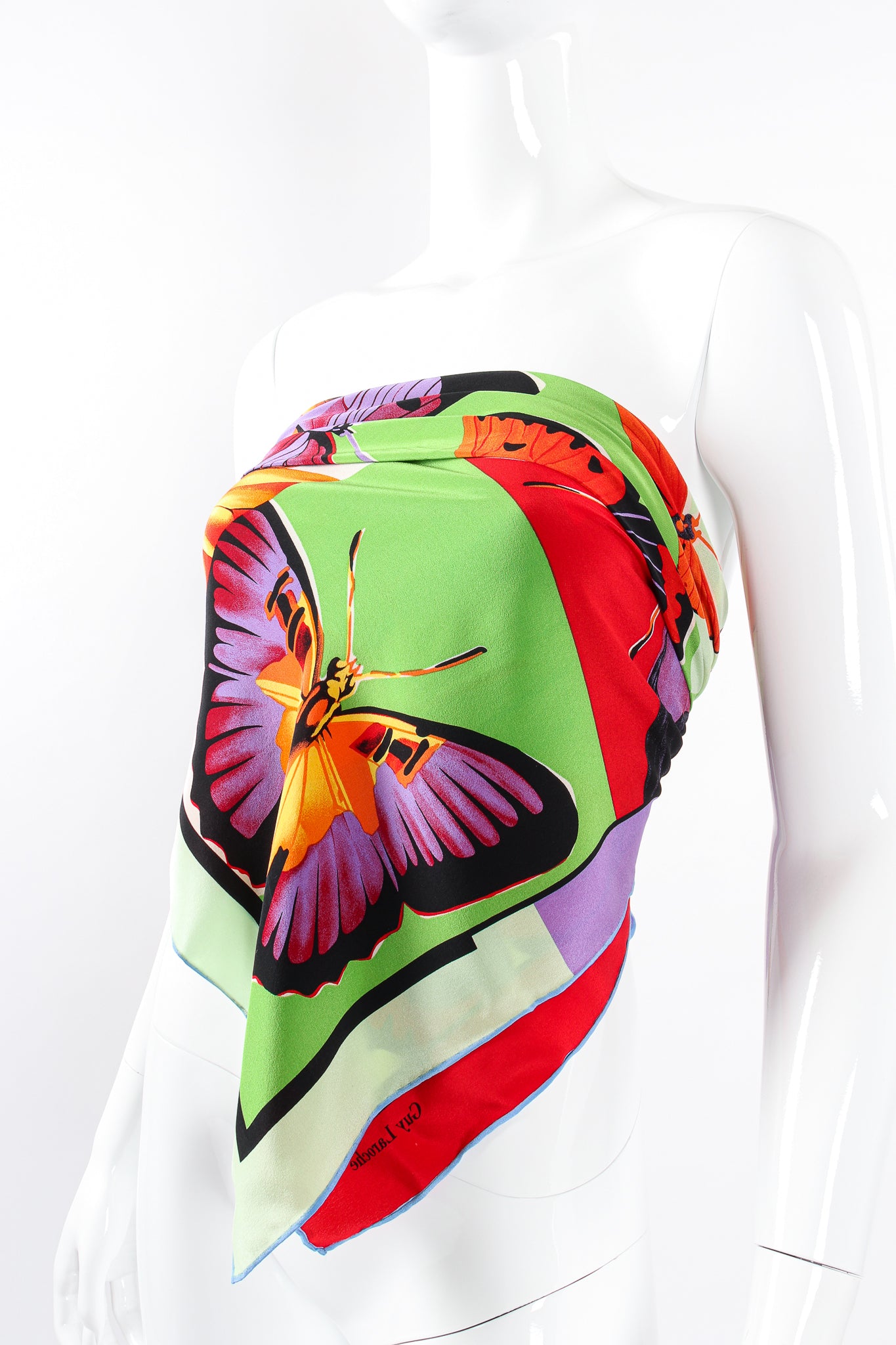 Vintage Guy Laroche Butterfly Mosaic Scarf on Mannequin at Recess Los Angeles