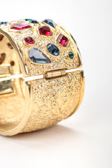 Recess Vintage Guy Laroche Gold Hinged Cuff Bracelet With Faux Gemstones, Hinge detail