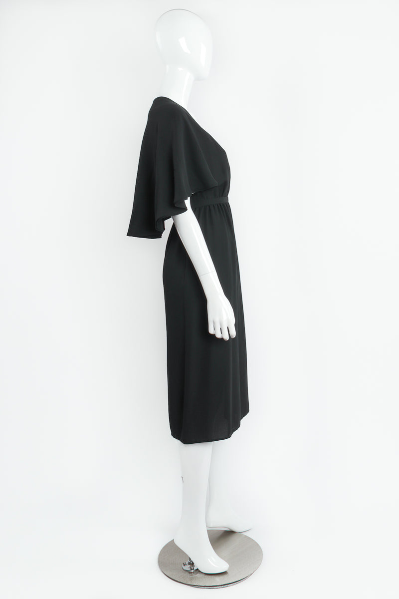 Vintage Halston Open Back Capelet Wrap Dress on Mannequin Side at Recess LA