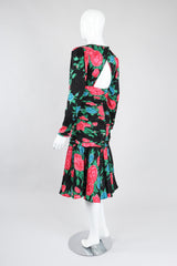 Recess Los Angeles Vintage Hanae Mori Ruched Roses Silk Dress