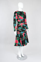 Recess Los Angeles Vintage Hanae Mori Ruched Roses Silk Dress