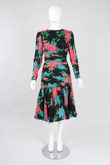 Recess Los Angeles Vintage Hanae Mori Ruched Roses Silk Dress