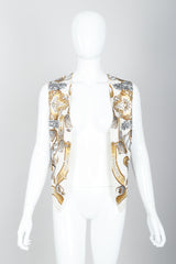 Vintage Hermes Joachim Metz Europe Print Silk Vest on Mannequin open at Recess Los Angeles