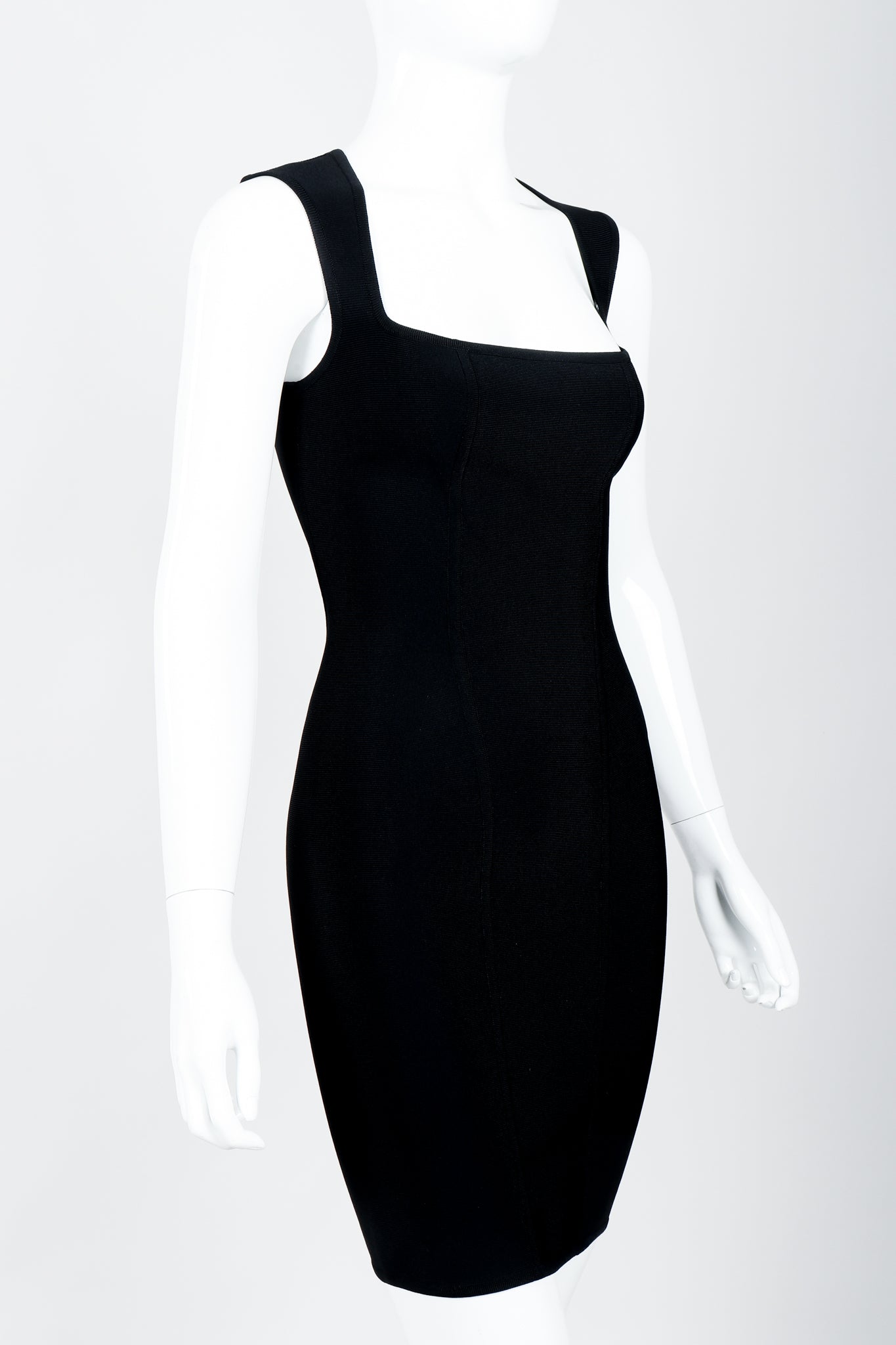 Vintage Herve Leger Queen Anne Bodycon Stretch Cocktail Dress on Mannequin crop angle at Recess